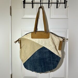Anthropologie Schuler & Sons Patchwork Lace, Upholstery, Canvas Hobo Bag